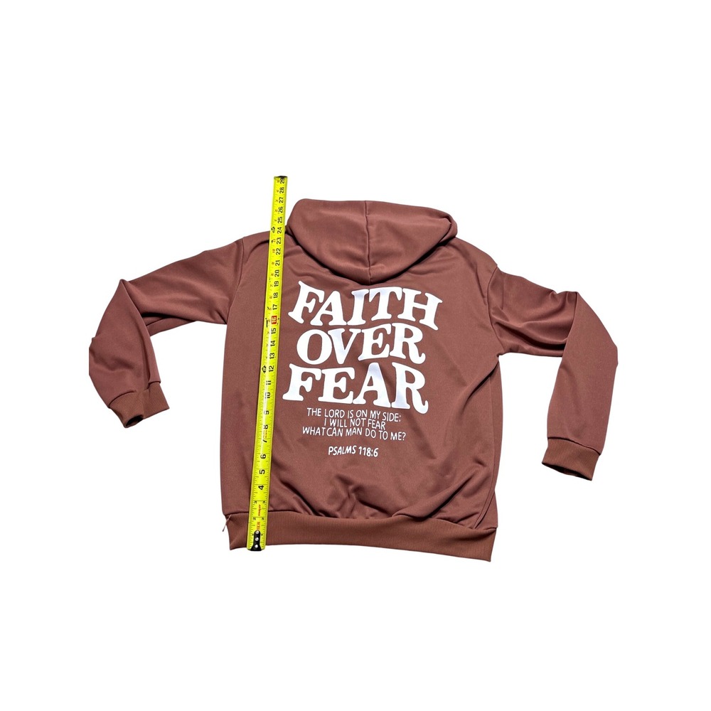Faith Over Fear Psalm 118:6 Mauve Pink Graphic Hoodie Sweatshirt Size 16Y - Picture 2 of 5